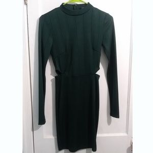 Long Sleeve Green Cut Out Midi dress
